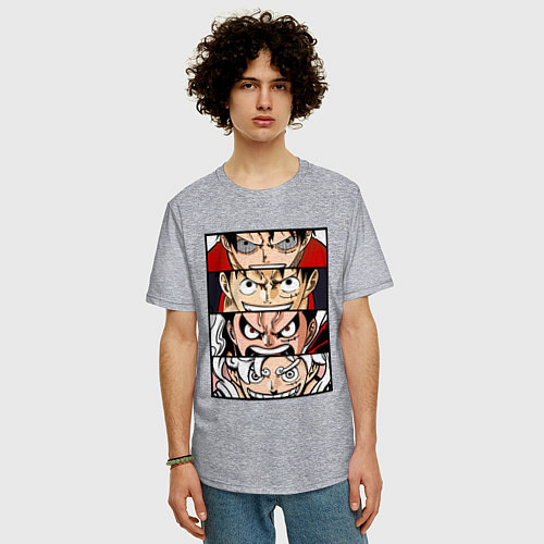 Мужская футболка оверсайз Луффи пятый гир - One Piece / Меланж – фото 3