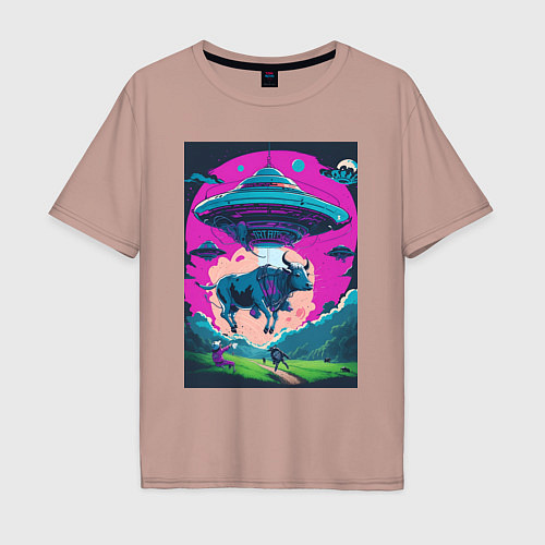 Мужская футболка оверсайз Похищение коровы пришельцами / Пыльно-розовый – фото 1
