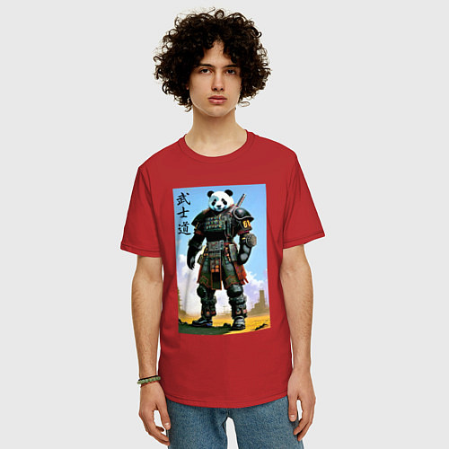 Мужская футболка оверсайз Панда - бусидо - кодекс самурая / Красный – фото 3