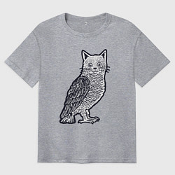 Футболка оверсайз мужская Кошка сова, цвет: меланж