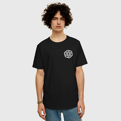Мужская футболка оверсайз Лого ChatGPT / Черный – фото 3