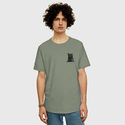 Футболка оверсайз мужская Кот с пустым взглядом, цвет: авокадо — фото 2