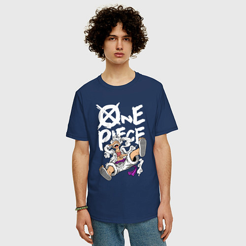 Мужская футболка оверсайз One piece - Луффи гир 5 / Тёмно-синий – фото 3