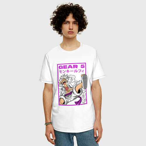 Мужская футболка оверсайз One piece - gear 5 белый / Белый – фото 3
