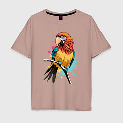 Футболка оверсайз мужская Акварельный попугай, цвет: пыльно-розовый