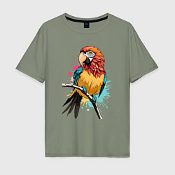 Футболка оверсайз мужская Акварельный попугай, цвет: авокадо