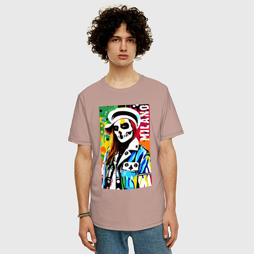 Мужская футболка оверсайз Skeleton fashionista - Milano - pop art / Пыльно-розовый – фото 3