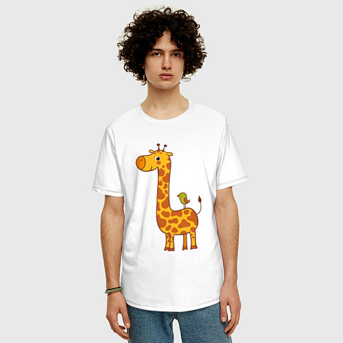 Мужская футболка оверсайз Жираф и птичка / Белый – фото 3