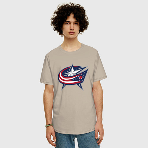 Мужская футболка оверсайз Columbus blue jackets - hockey team - emblem / Миндальный – фото 3