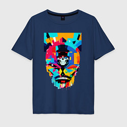 Футболка оверсайз мужская Funny skull - pop art, цвет: тёмно-синий