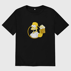 Футболка оверсайз мужская Гомер и пиво, цвет: черный