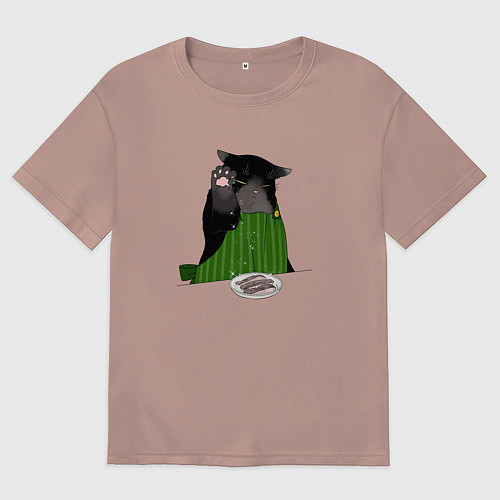 Мужская футболка оверсайз Кот повар / Пыльно-розовый – фото 1