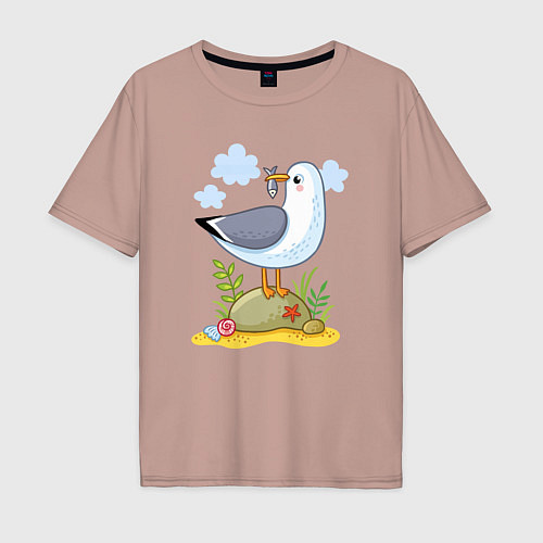Мужская футболка оверсайз Чайка с рыбкой / Пыльно-розовый – фото 1