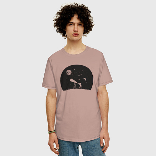 Мужская футболка оверсайз Мечты о космосе / Пыльно-розовый – фото 3