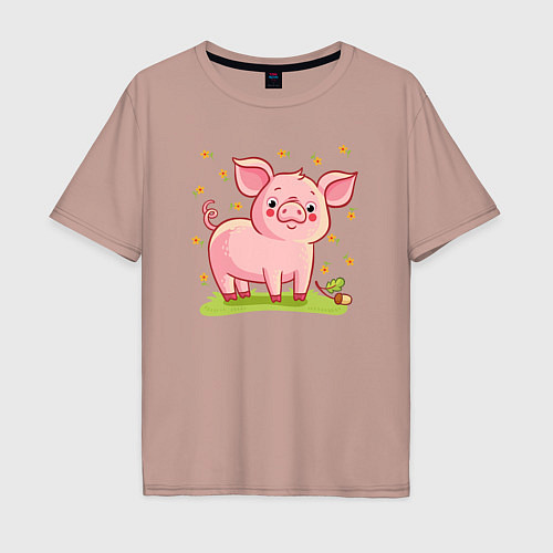 Мужская футболка оверсайз Розовый поросёнок / Пыльно-розовый – фото 1