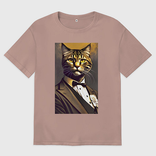 Мужская футболка оверсайз Крутой котяра - джентльмен - нейросеть / Пыльно-розовый – фото 1