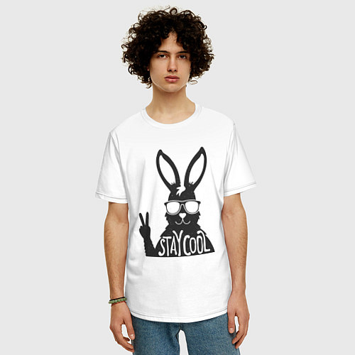 Мужская футболка оверсайз Stay cool rabbit / Белый – фото 3