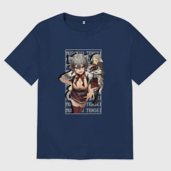 Футболка оверсайз мужская Риния и Пурсена - Реинкарнация безработного, цвет: тёмно-синий