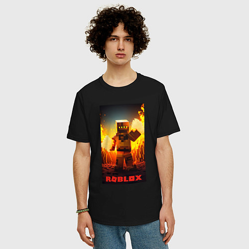 Мужская футболка оверсайз Roblox avatar fire / Черный – фото 3
