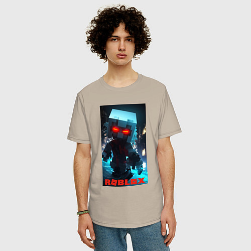 Мужская футболка оверсайз Роблокс персонаж с красными глазами / Миндальный – фото 3