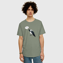 Футболка оверсайз мужская Смешная ворона с надписью, цвет: авокадо — фото 2