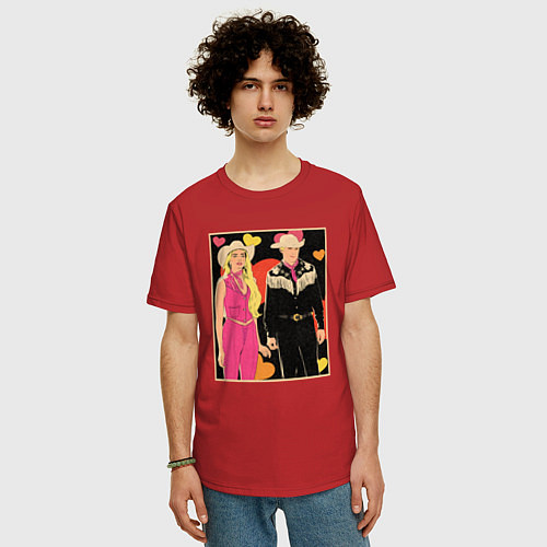 Мужская футболка оверсайз Ковбои Барби и Кен / Красный – фото 3