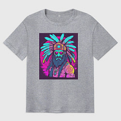 Футболка оверсайз мужская Модный парень индеец с перьями на голове, цвет: меланж