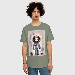 Футболка оверсайз мужская Милый маленький космонавт - нейросеть, цвет: авокадо — фото 2