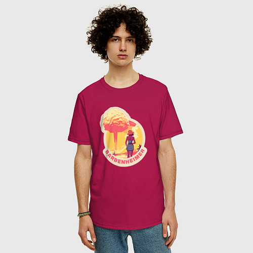 Мужская футболка оверсайз Барби смотрит на гриб - Барбигеймер / Маджента – фото 3