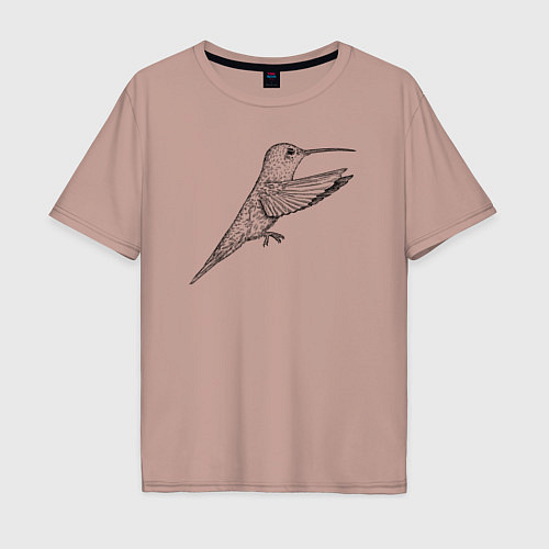Мужская футболка оверсайз Колибри сбоку / Пыльно-розовый – фото 1