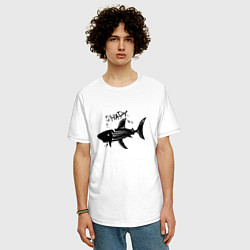 Футболка оверсайз мужская Трайбл акула с надписью shark, цвет: белый — фото 2