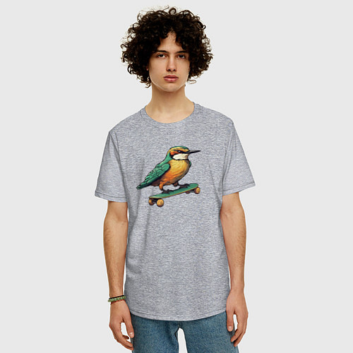 Мужская футболка оверсайз Птица катается на скейте / Меланж – фото 3
