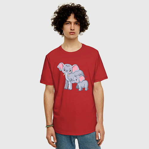 Мужская футболка оверсайз Elephants family / Красный – фото 3