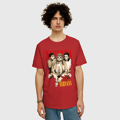 Мужская футболка оверсайз Nirvana rock band / Красный – фото 3