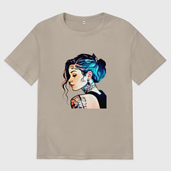 Футболка оверсайз мужская Девушка с арт тату, цвет: миндальный