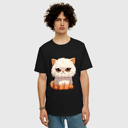 Мужская футболка оверсайз Злой пушистый кот / Черный – фото 3