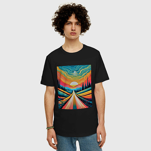 Мужская футболка оверсайз Дорога в даль / Черный – фото 3