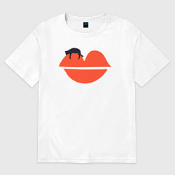 Футболка оверсайз мужская Kiss cat, цвет: белый