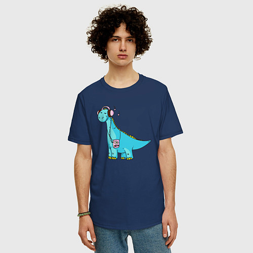 Мужская футболка оверсайз Music dino / Тёмно-синий – фото 3