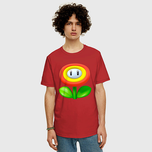 Мужская футболка оверсайз Цветок Марио / Красный – фото 3