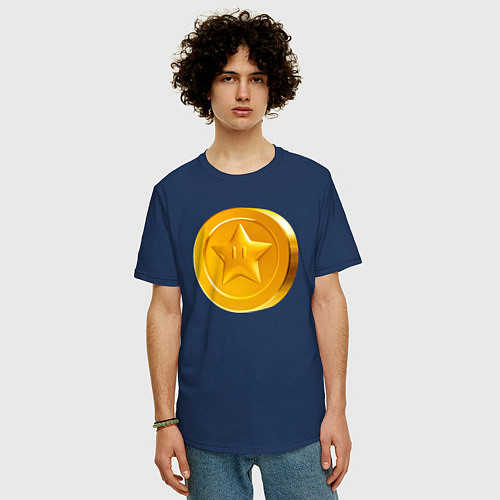 Мужская футболка оверсайз Монета Марио / Тёмно-синий – фото 3