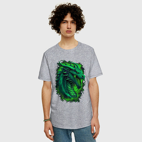 Мужская футболка оверсайз Дракон 2024 зеленый / Меланж – фото 3