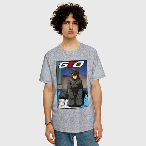 Мужская футболка оверсайз Onizuka in the wolf costume / Меланж – фото 3