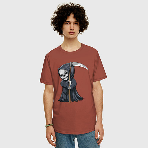 Мужская футболка оверсайз Смерть с косой / Кирпичный – фото 3