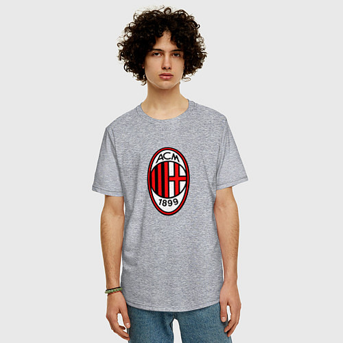 Мужская футболка оверсайз Футбольный клуб Milan / Меланж – фото 3