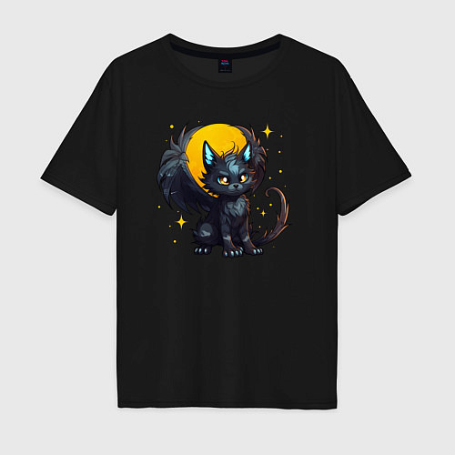 Мужская футболка оверсайз Cat dragon / Черный – фото 1