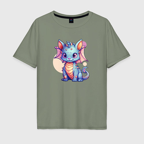 Мужская футболка оверсайз Cute dragon cat / Авокадо – фото 1