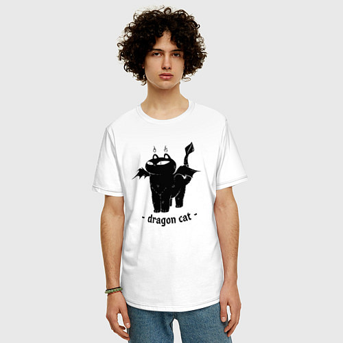 Мужская футболка оверсайз Black dragon cat / Белый – фото 3