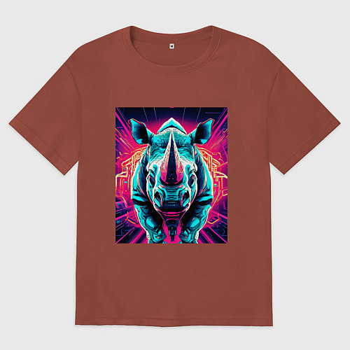 Мужская футболка оверсайз Кибер носорог / Кирпичный – фото 1