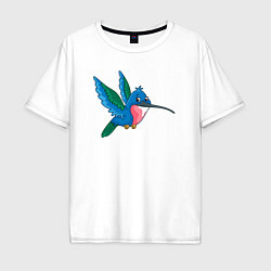 Футболка оверсайз мужская Синяя колибри, цвет: белый